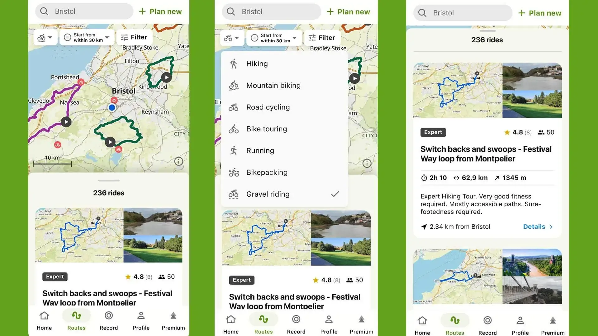 Tour gravel su komoot, ecco le schermate di ricerca