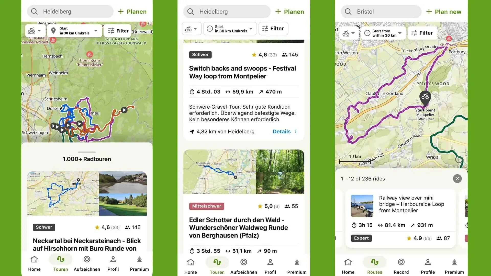 Tour gravel su komoot, schermate di come appare