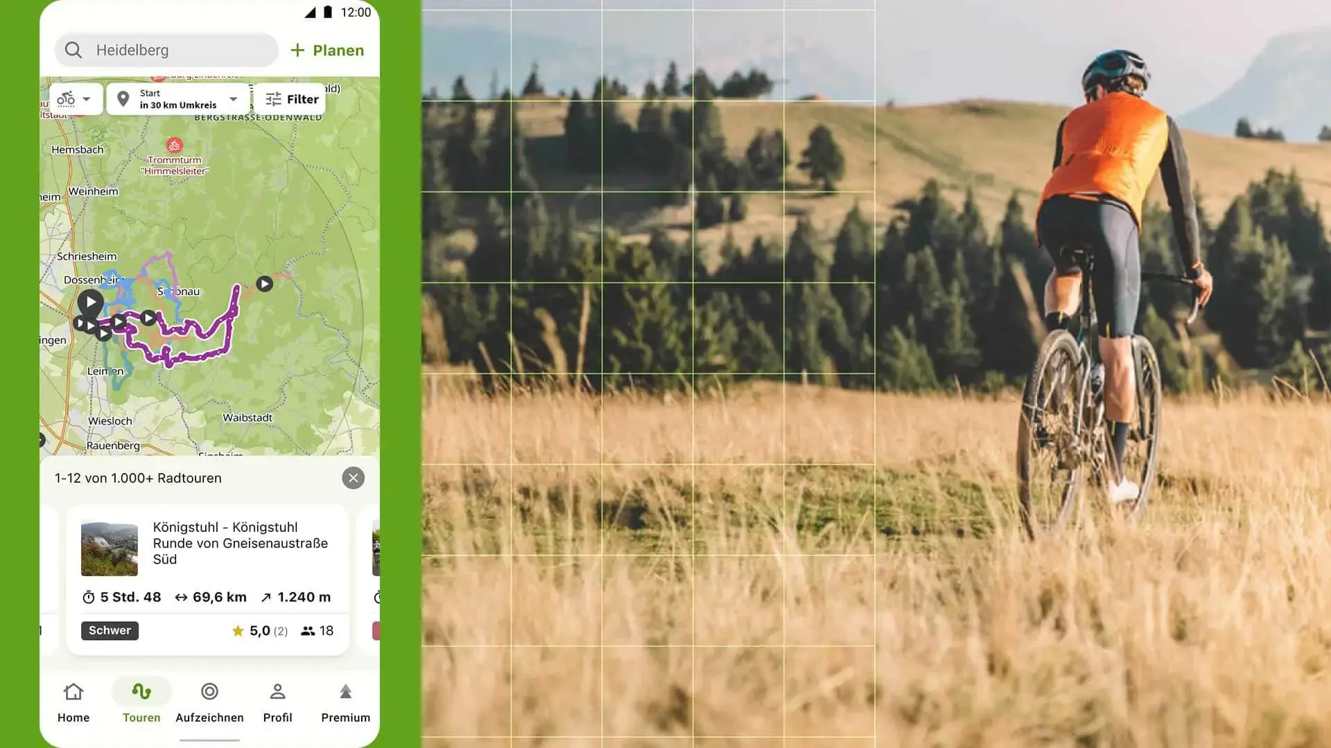 Tour gravel su komoot, il raggio di ricerca